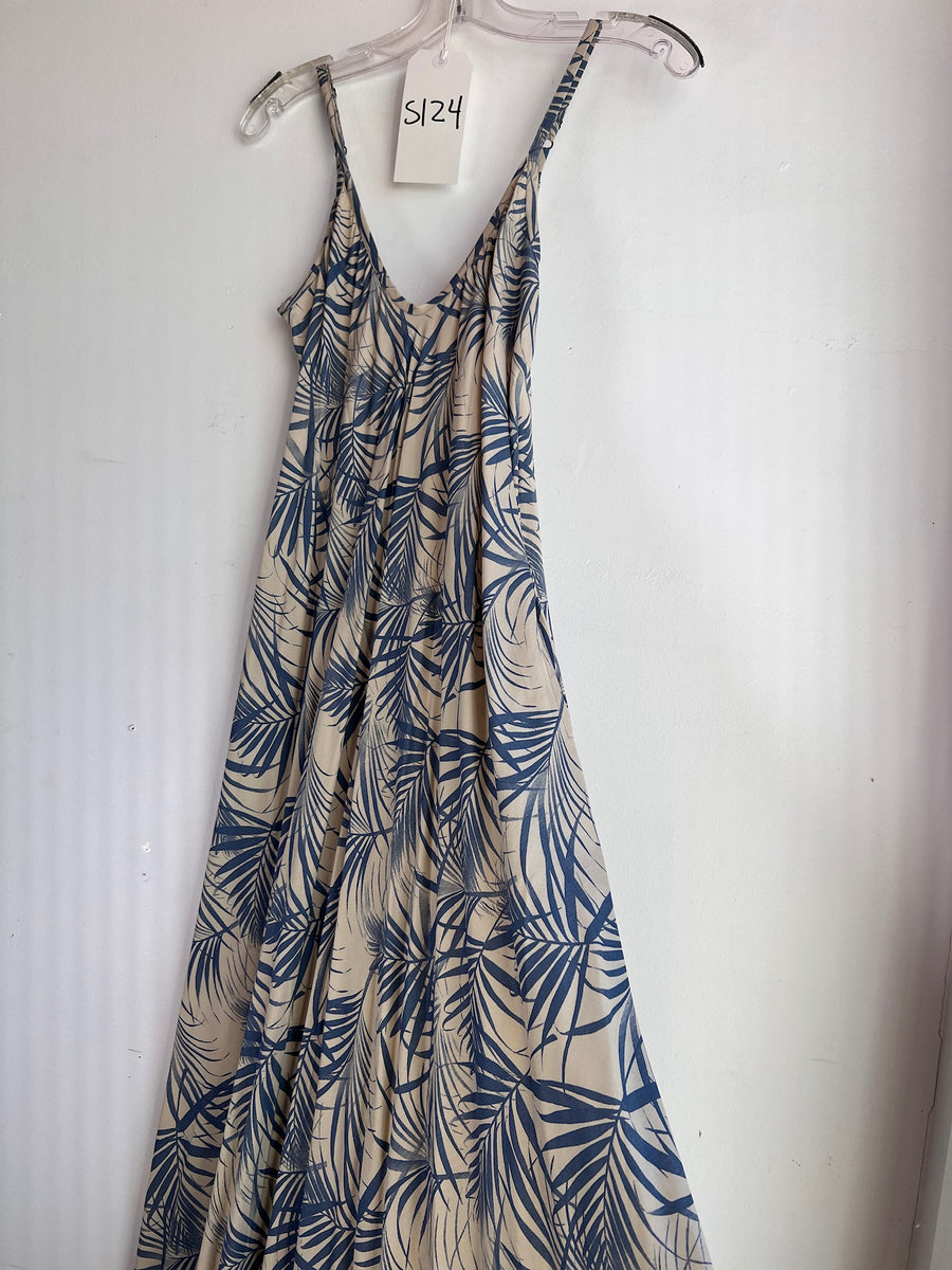 S124 Sample Simple Summer Maxi Dress S/M Blue Ferns