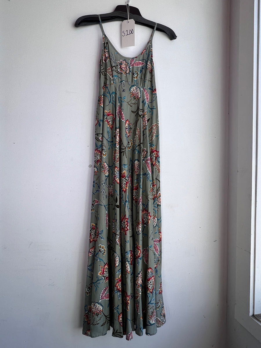 S100 Sample Simple Summer Maxi Dress S/M Green Florals