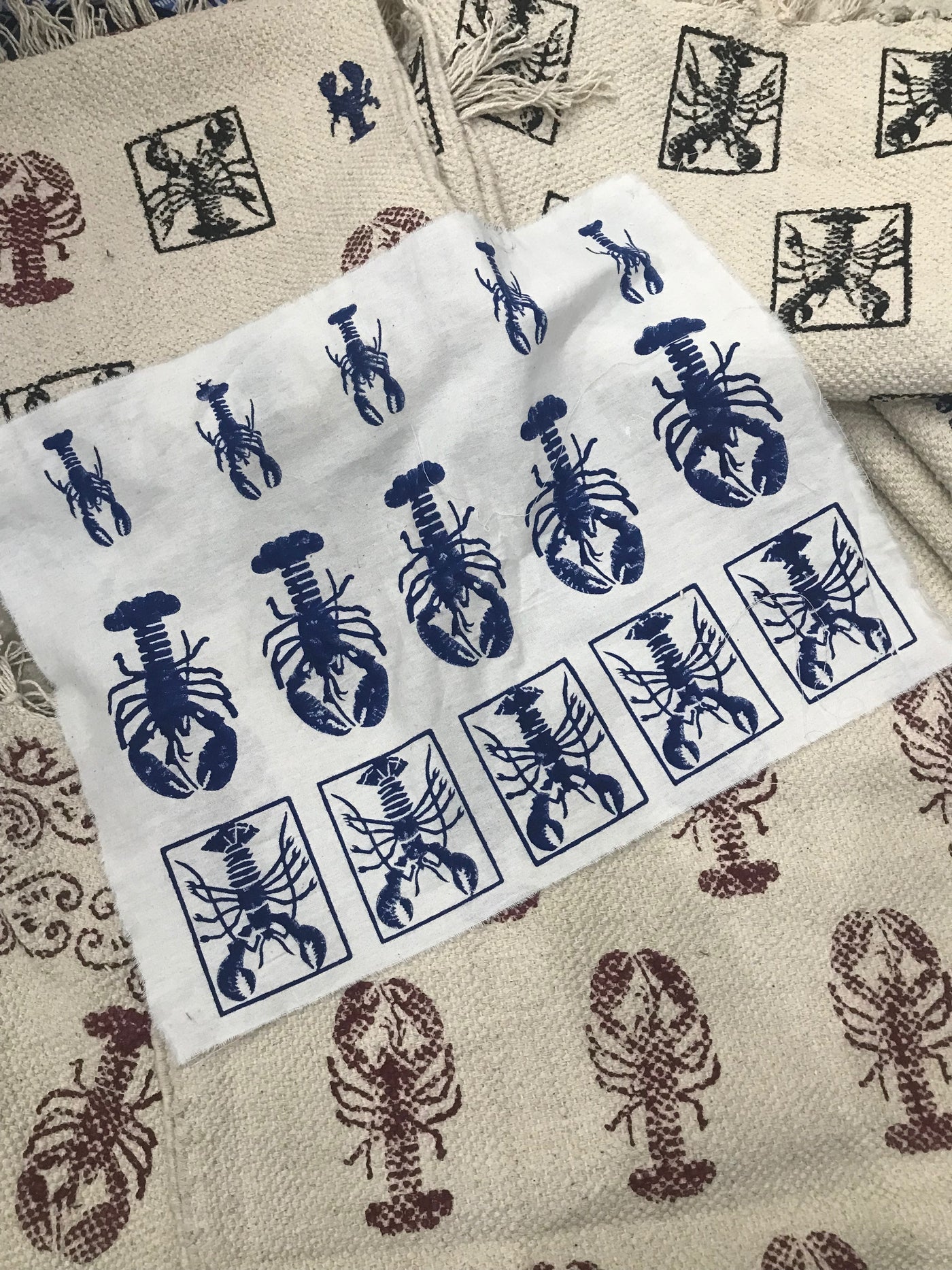 Reversible Block Print Lobster Bag