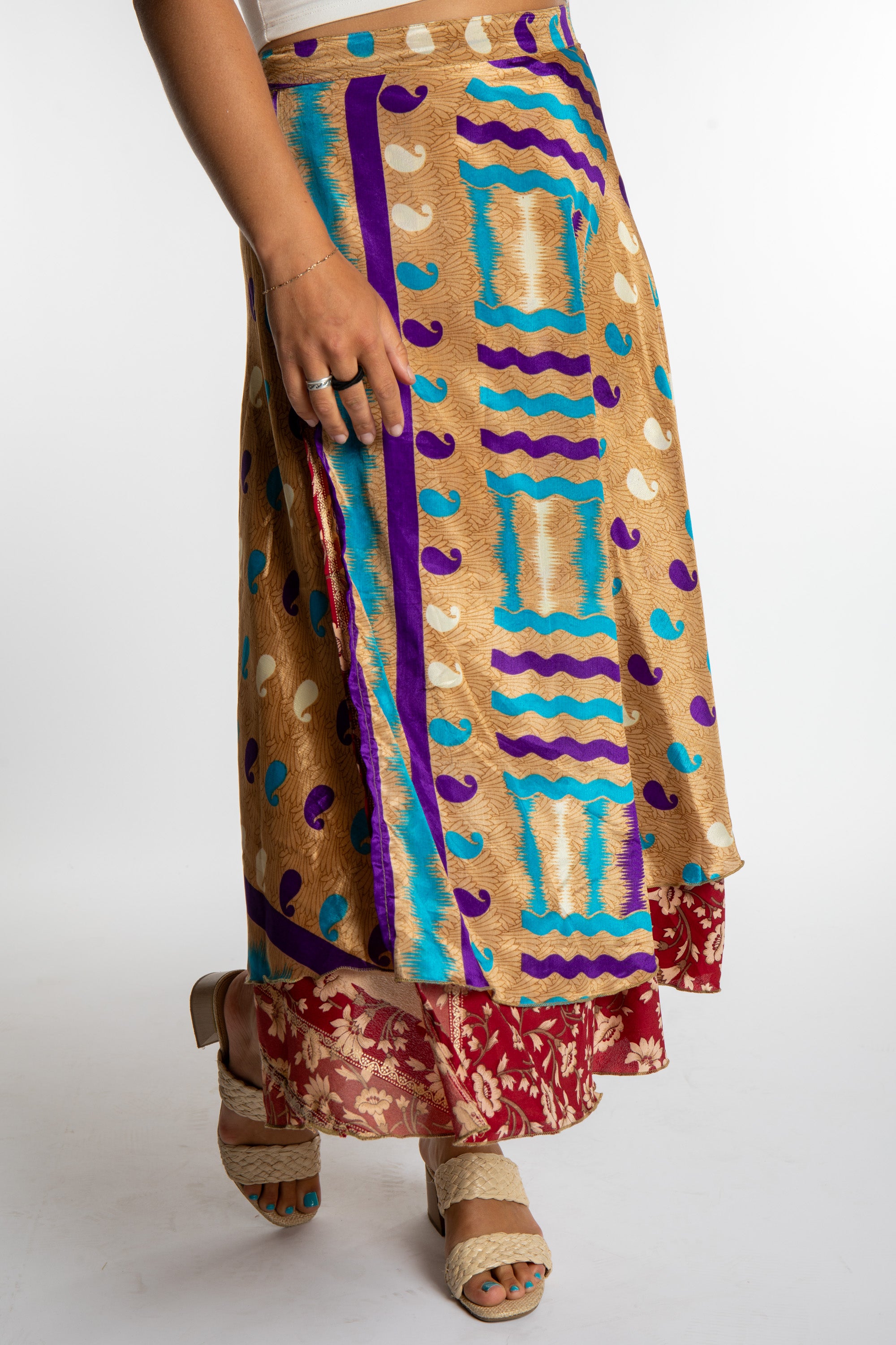 Long Sari Silk Wrap Skirt