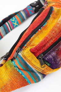 Gherry Hemp Fanny Pack Black Rainbow Tie Dye Detail