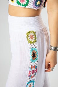 Floral Panel Crochet Pants