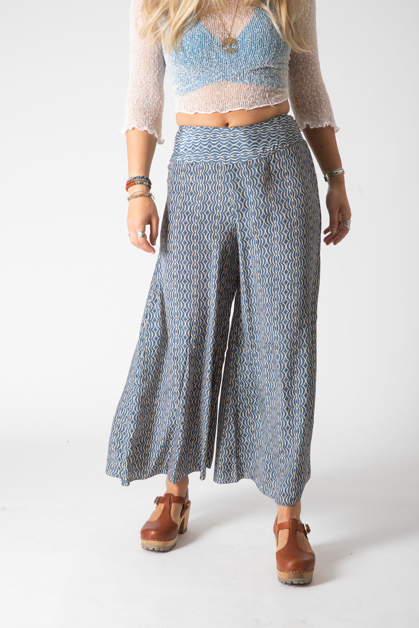 Paolo Sari Inspired Patterned Flare Pants Mexicali Blues
