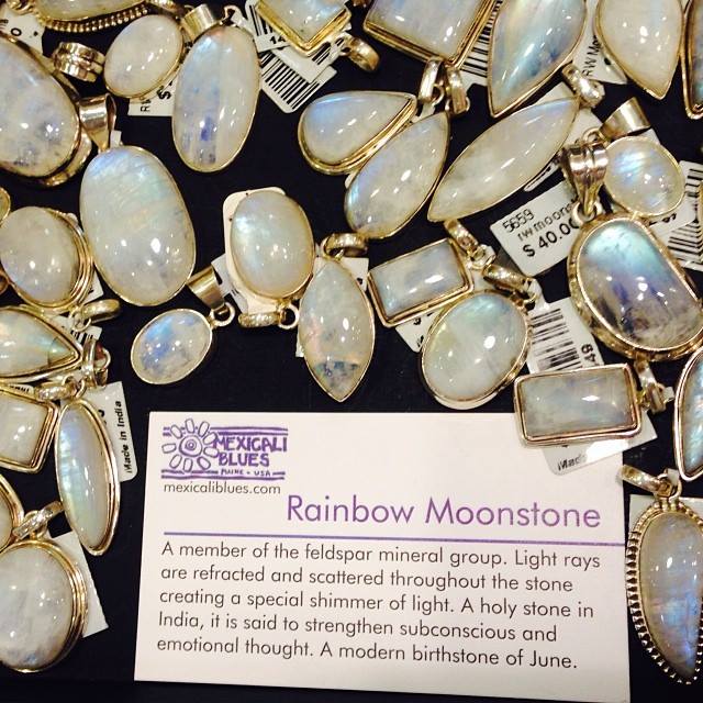 A pile of shimmering moonstone jewelry set in sterling silver