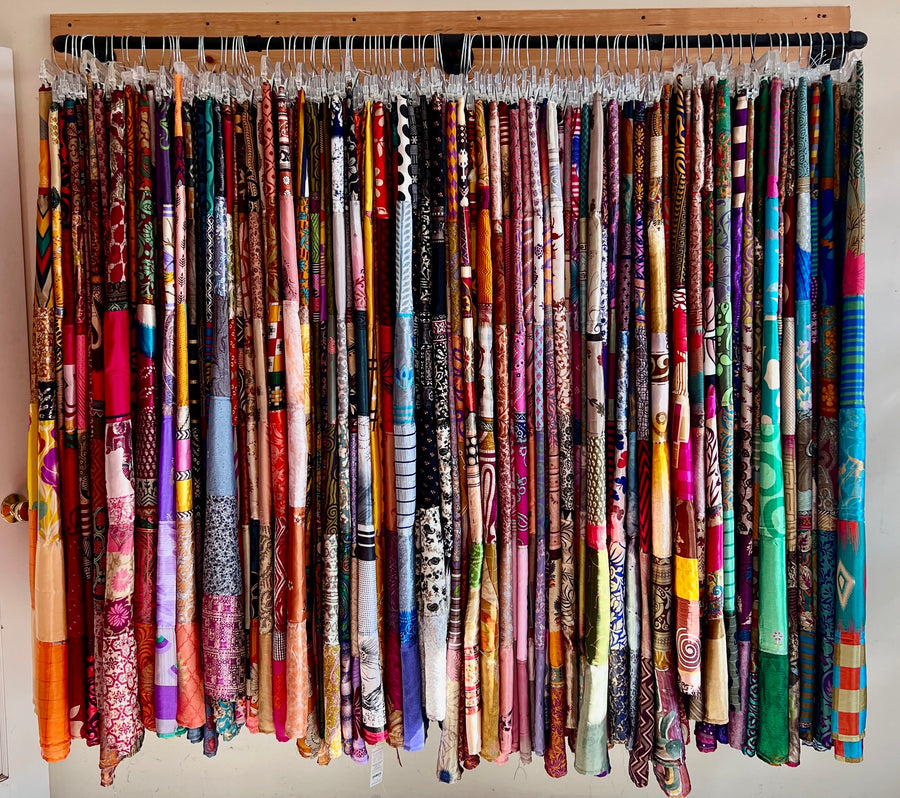 Handpicked one of a kind recycled silk curtains made of recycled silk sari material