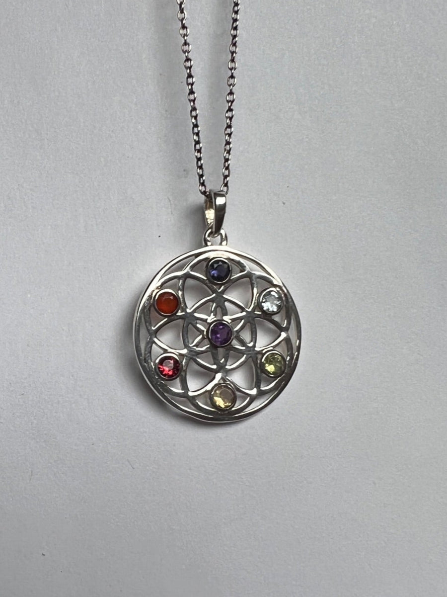 One of a Kind Chakra Flower of Life Pendant P137