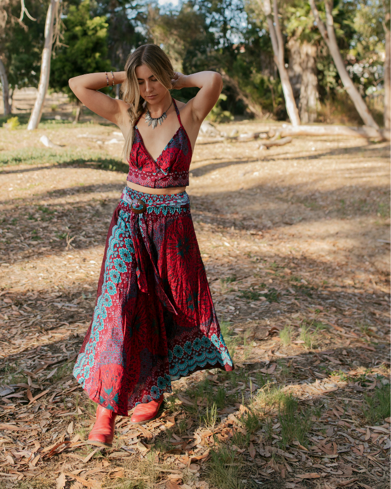 Raquel wearing the Rose Halter Top