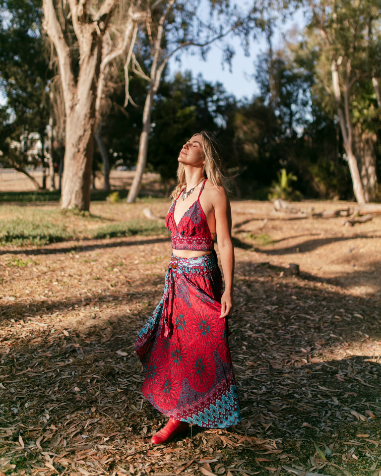 Raquel wearing the Rose Lucia Skirt