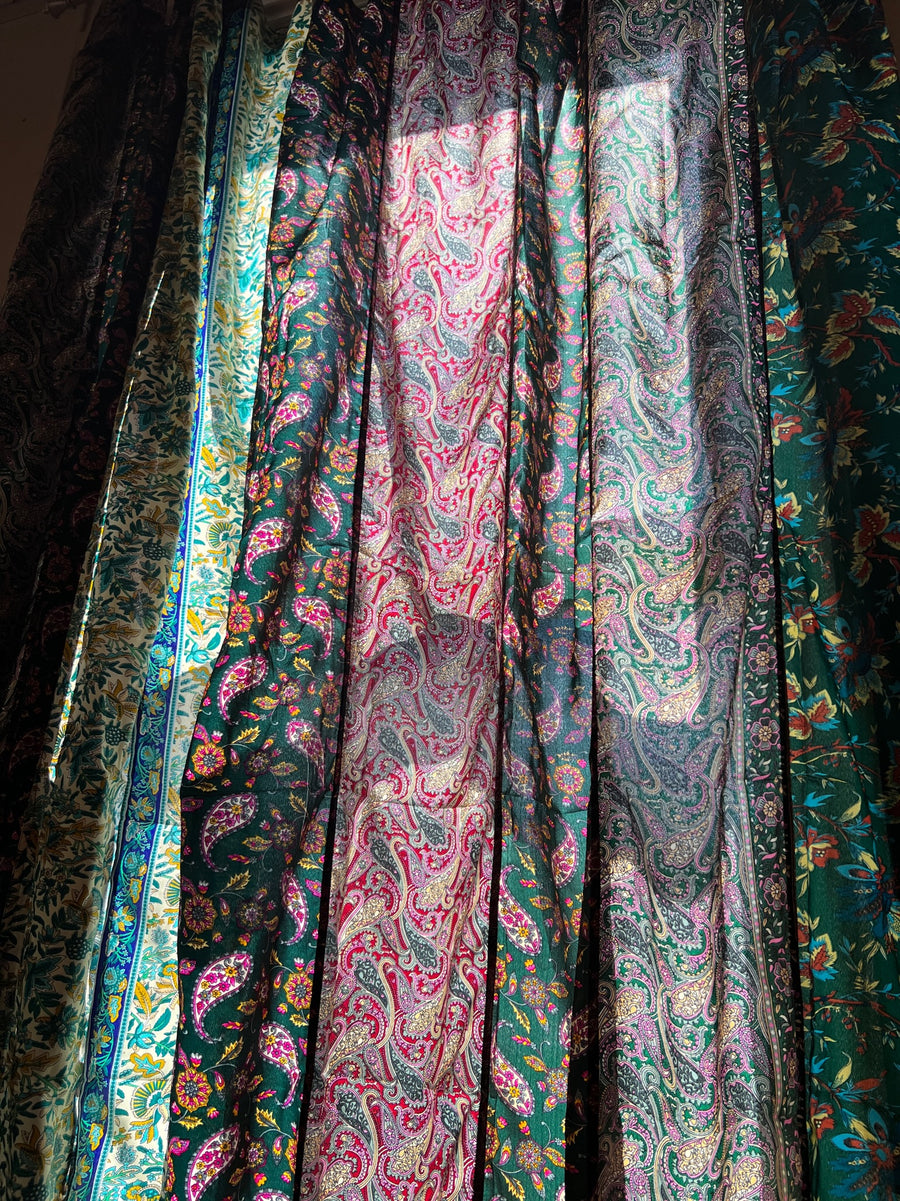 G100 Green Sari Inspired Curtain Pair