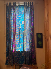 B102 Blue Sari Inspired Curtain Pair
