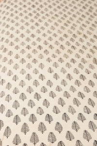 Block Print Floral Tablecloth in Black Feather