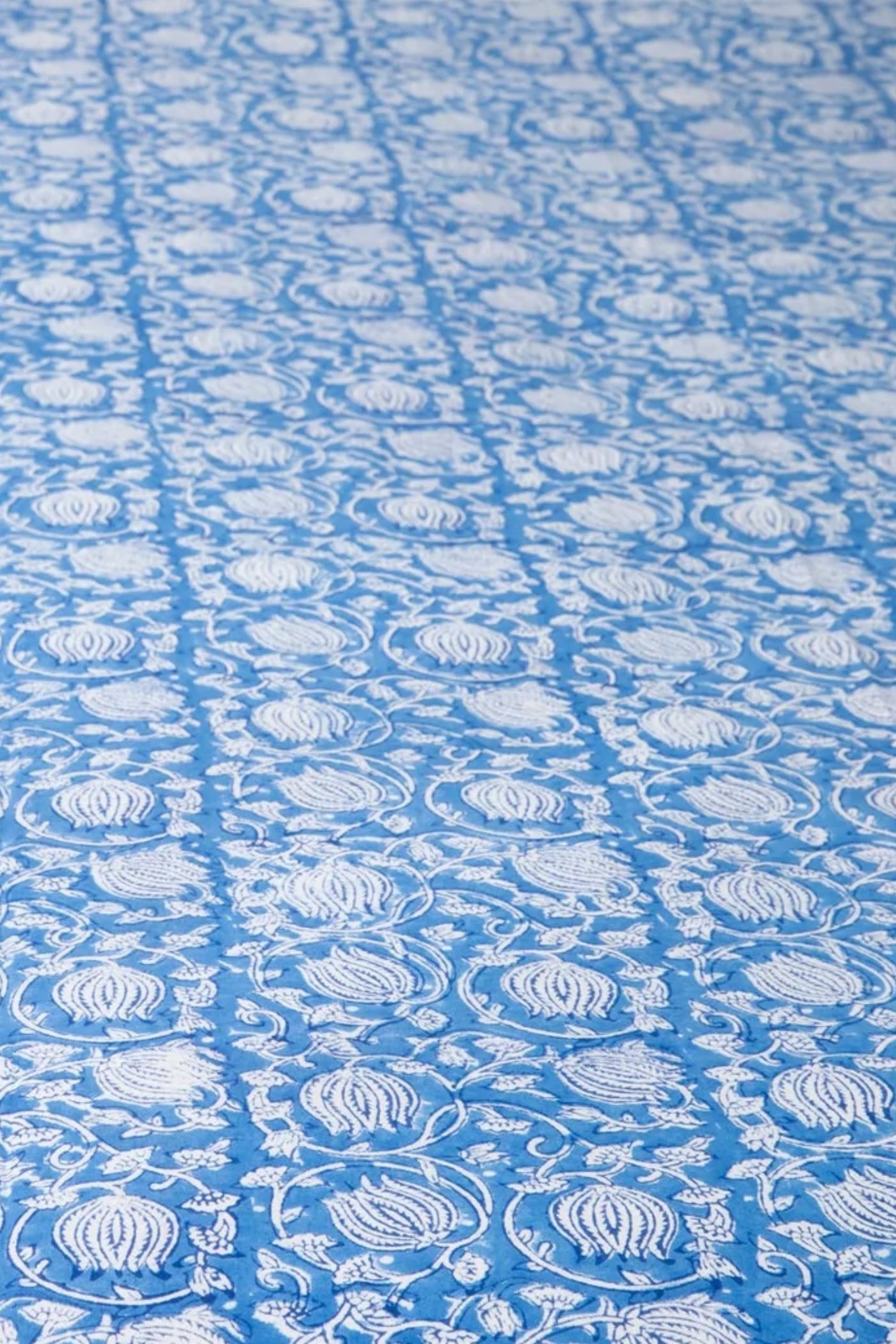 Block Print Floral Tablecloth in Blue Poppies