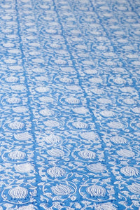 Block Print Floral Tablecloth in Blue Poppies