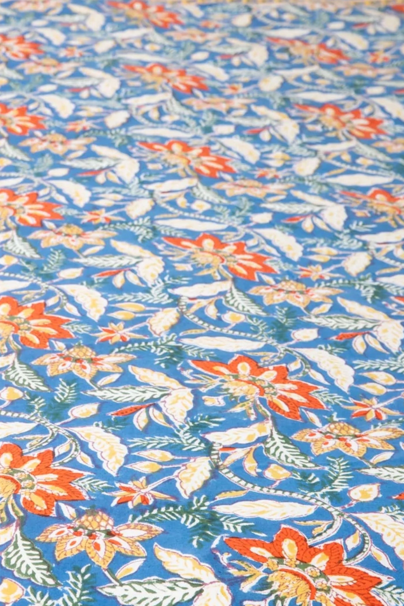 Block Print Floral Tablecloth in Electric Lilyland