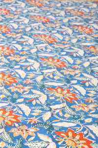 Block Print Floral Tablecloth in Electric Lilyland