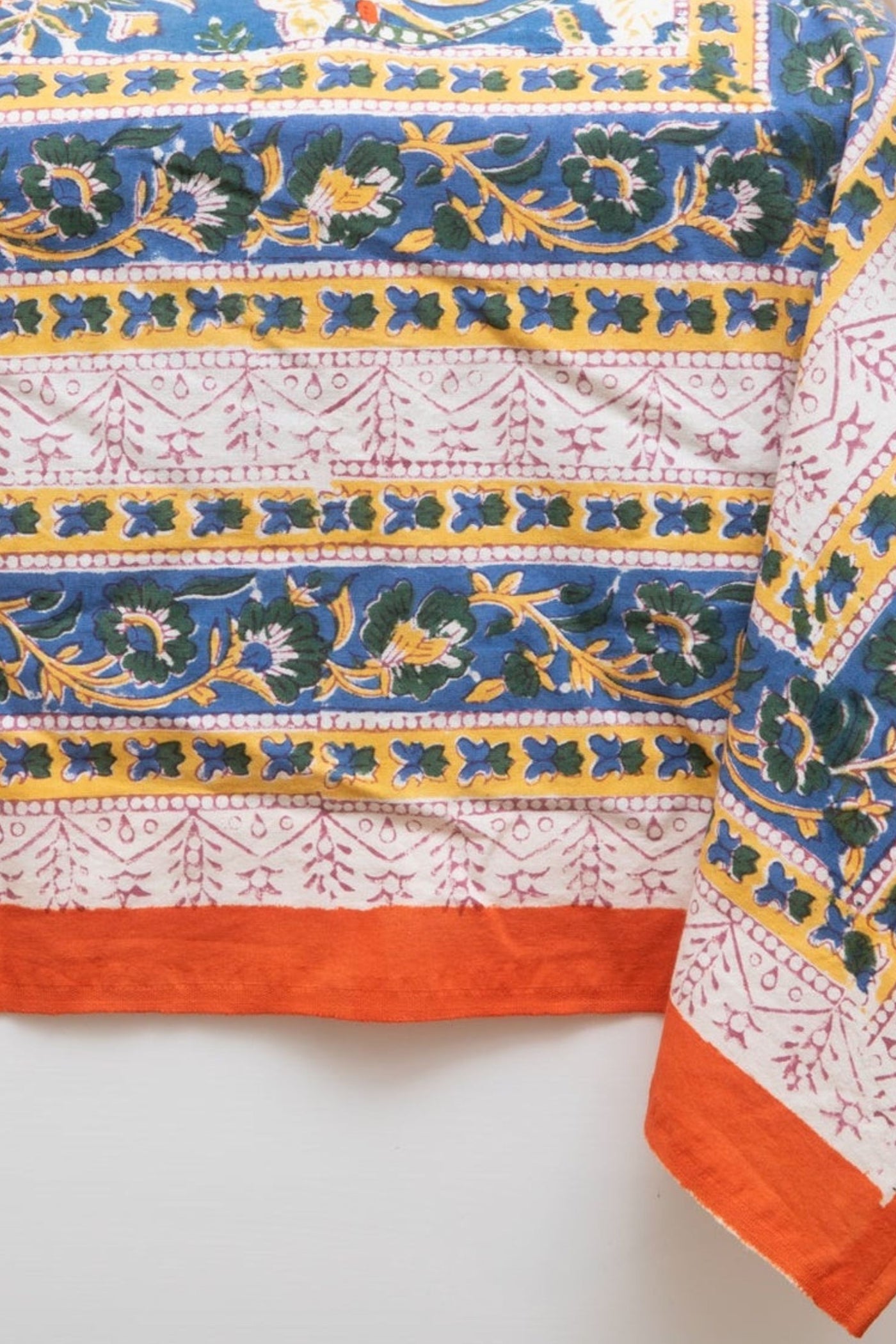 Block Print Floral Tablecloth in Electric Lilyland