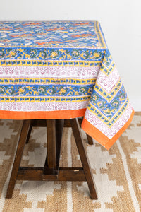 Block Print Floral Tablecloth in Electric Lilyland