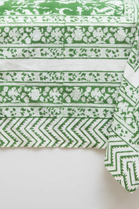 Block Print Floral Tablecloth in Forest Peonies