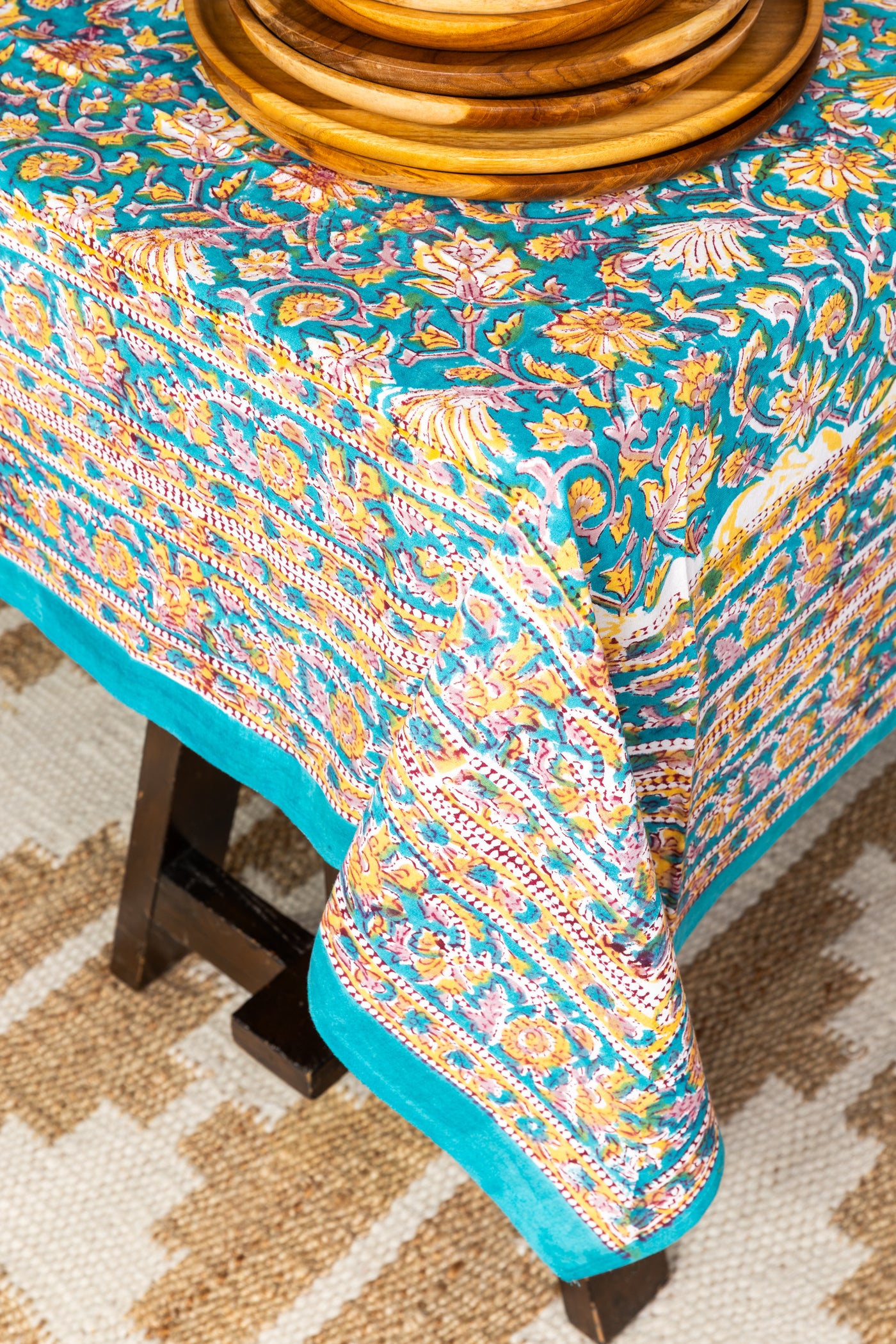 Indian Block Print Floral Tablecloth
