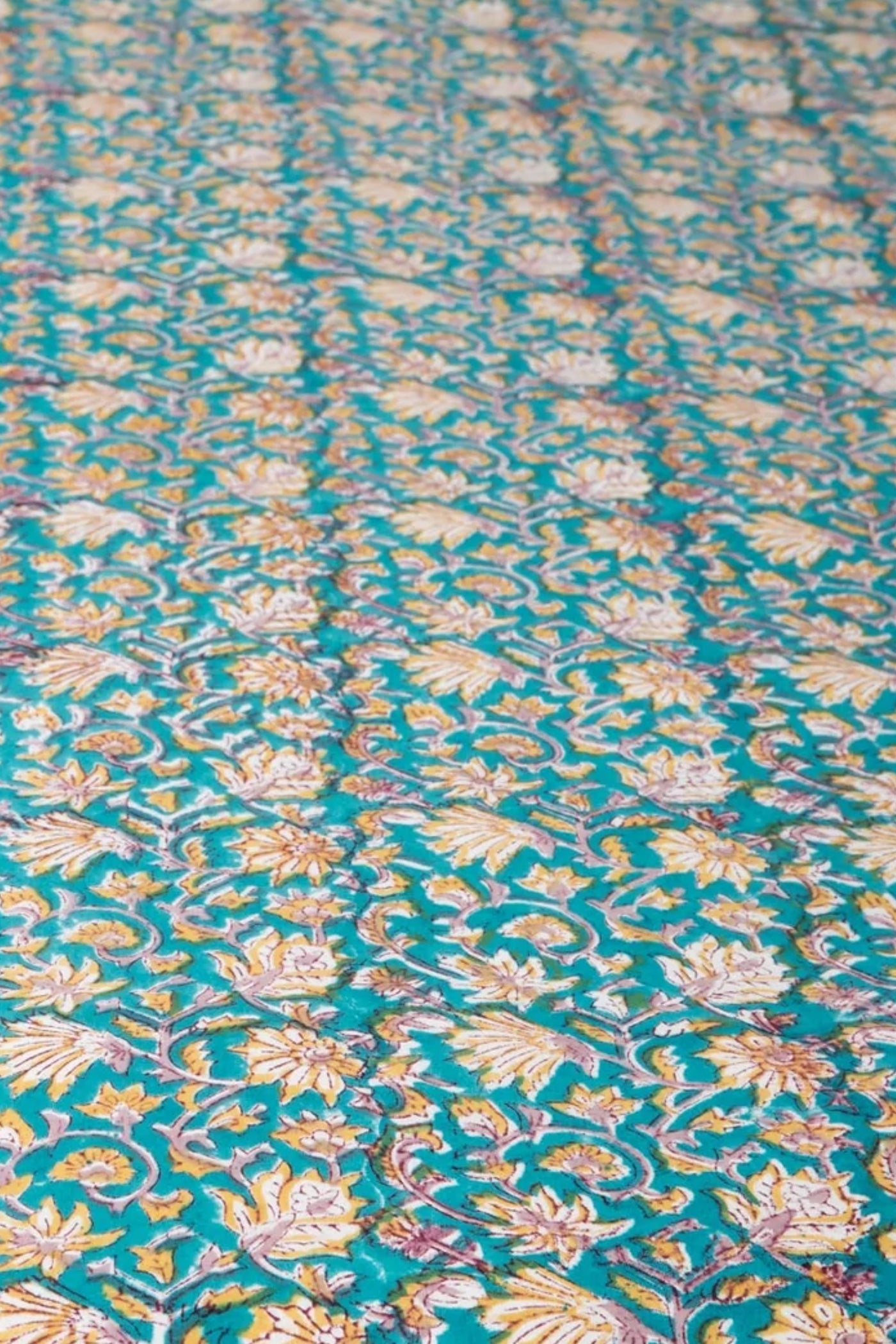 Block Print Floral Tablecloth in Jasmine Flower