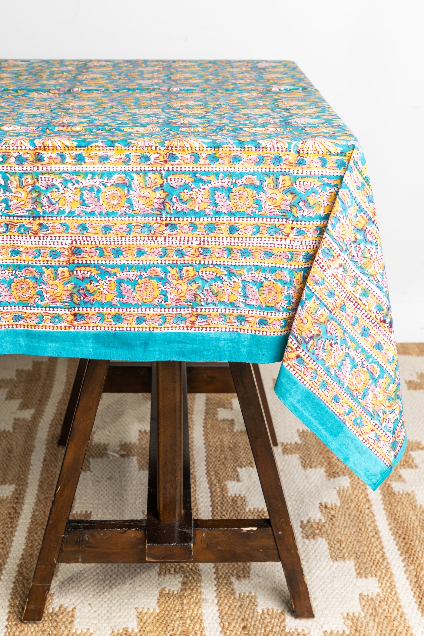 Indian Block Print Floral Tablecloth