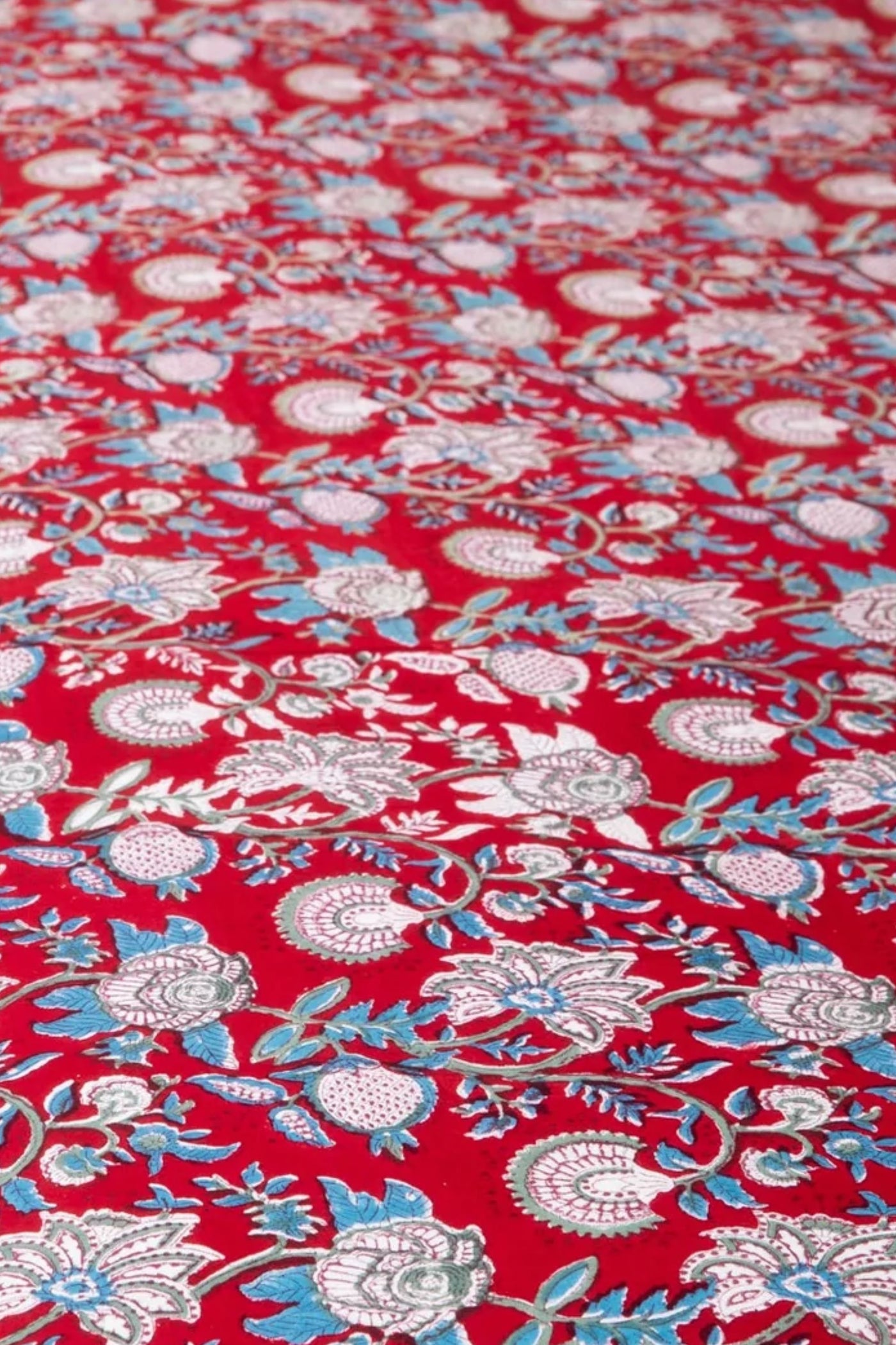 Block Print Floral Tablecloth in Ruby Reverie