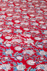 Block Print Floral Tablecloth in Ruby Reverie