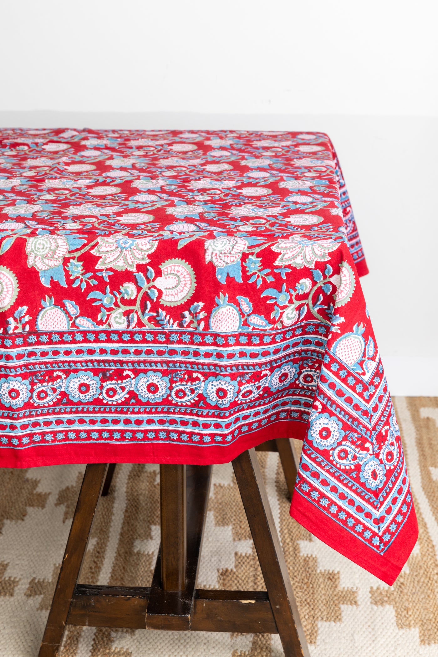Indian Block Print Floral Tablecloth