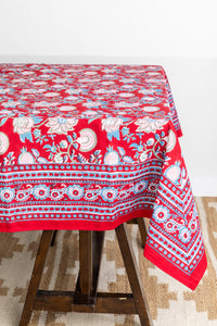 Indian Block Print Floral Tablecloth