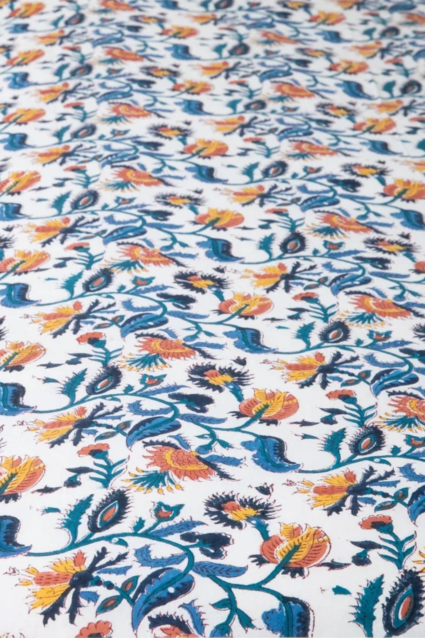 Block Print Floral Tablecloth in Trailing Opulence