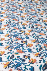 Block Print Floral Tablecloth in Trailing Opulence