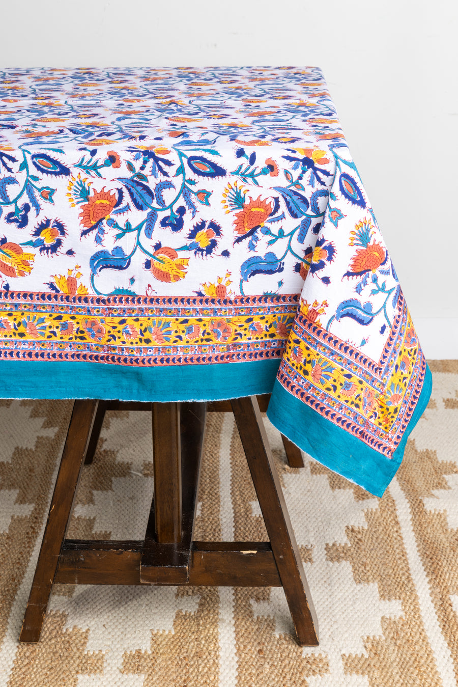 Block Print Floral Tablecloth in Trailing Opulence