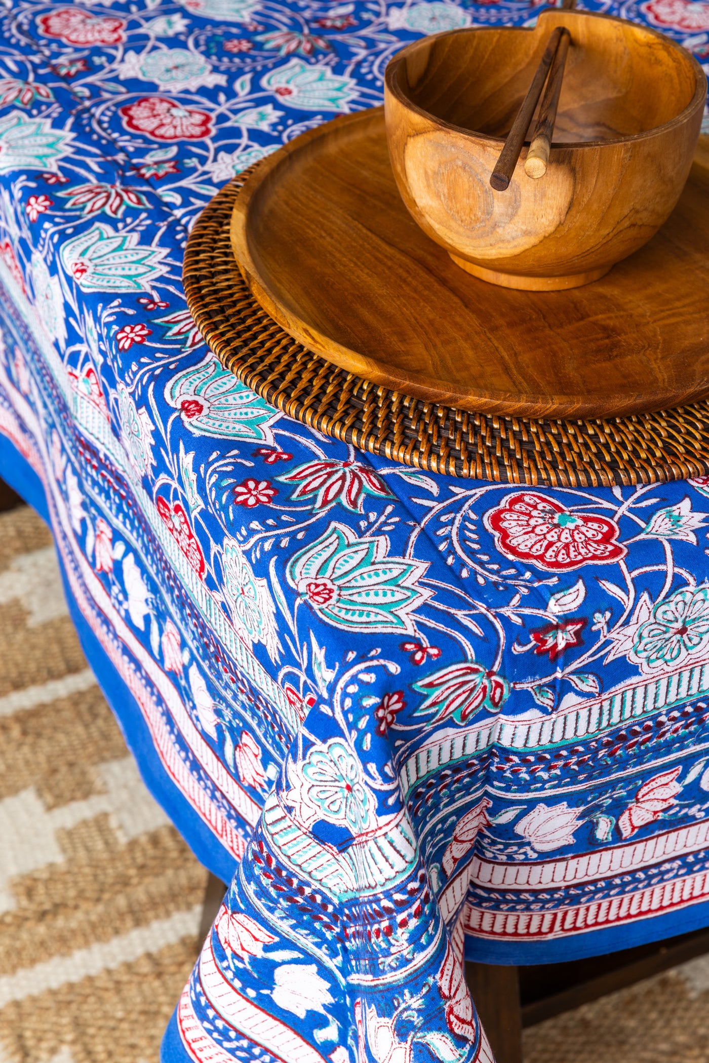 Indian Block Print Floral Tablecloth