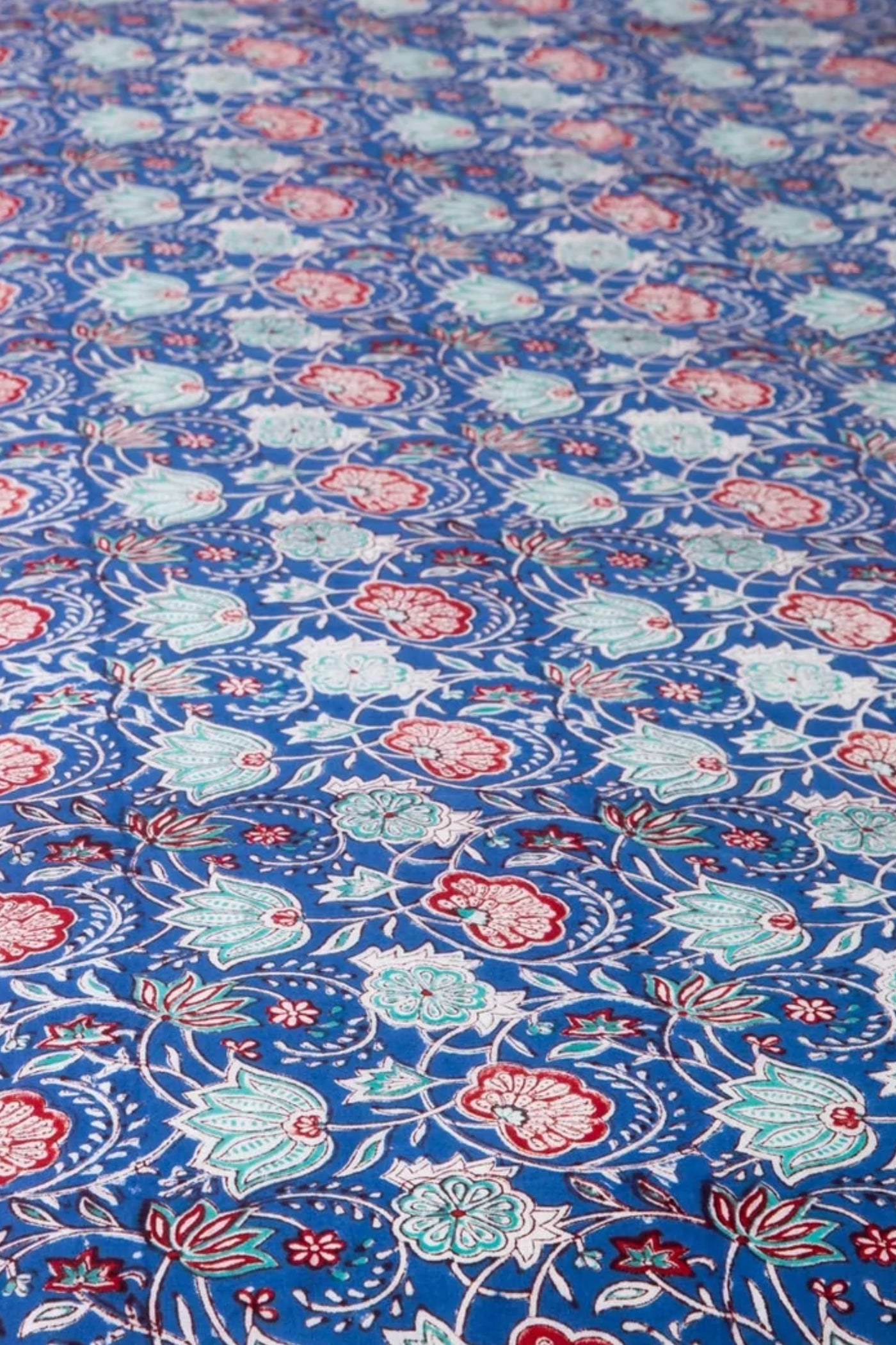 Block Print Floral Tablecloth in US Blues