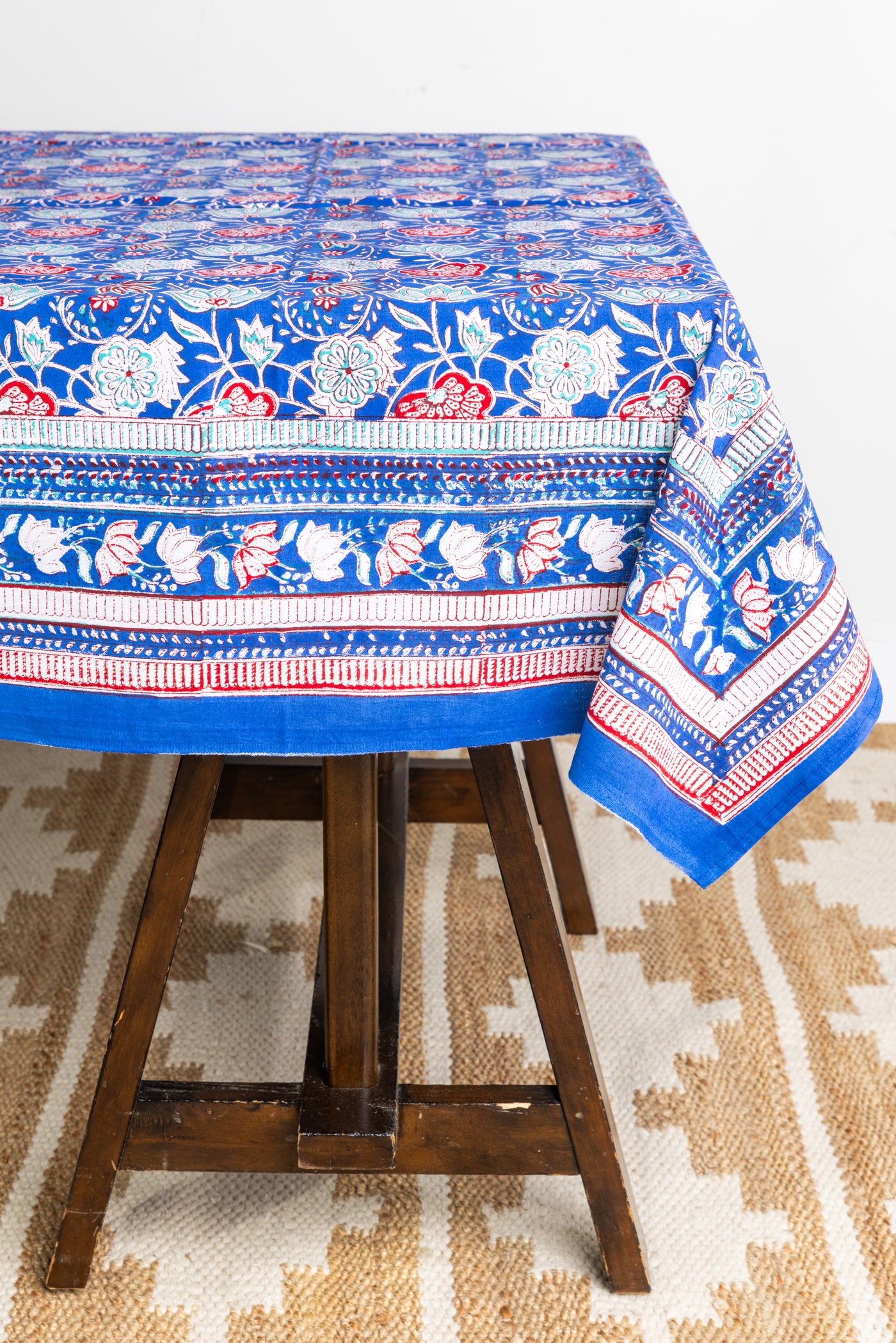 Indian Block Print Floral Tablecloth