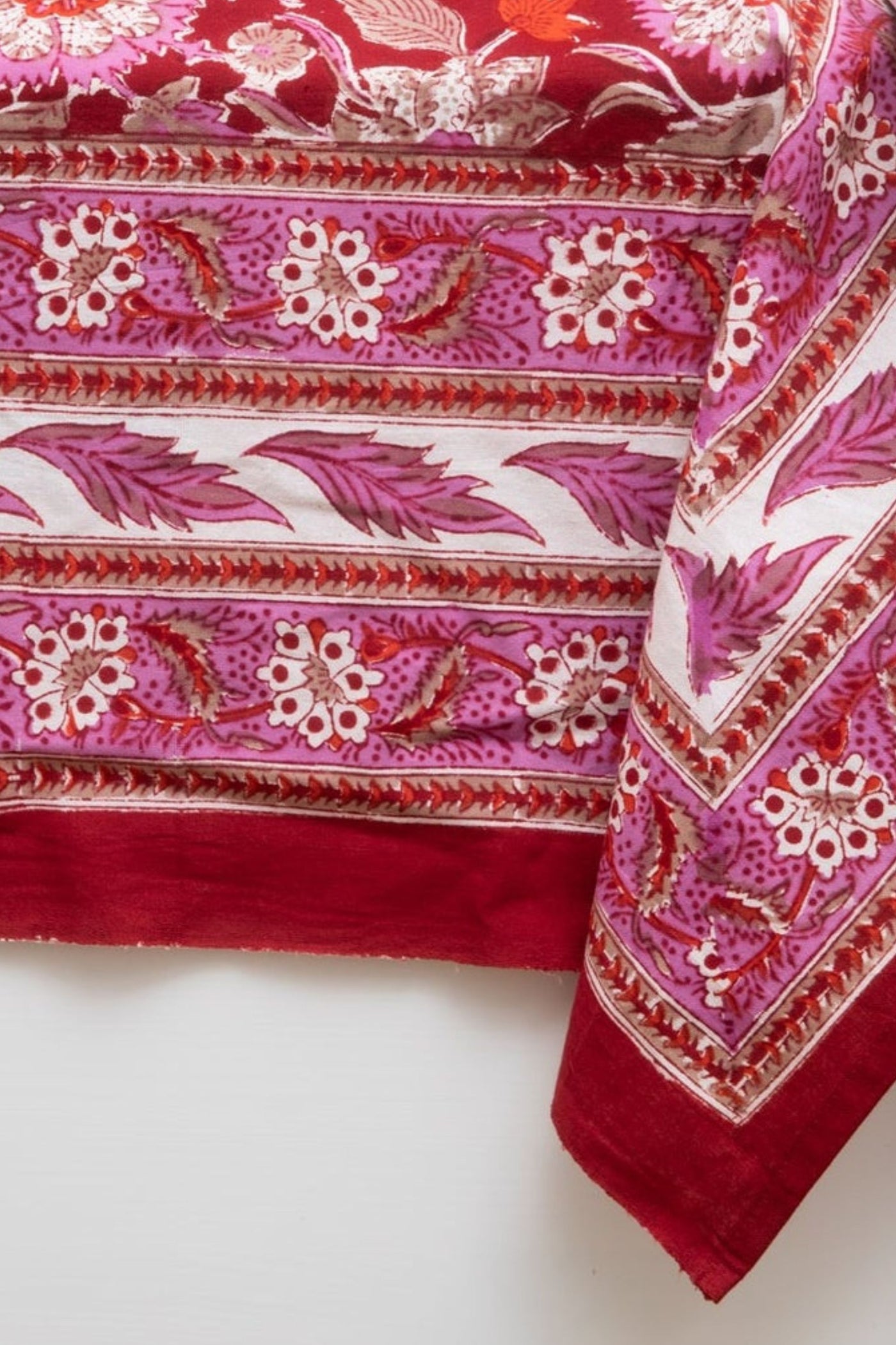 Block Print Floral Tablecloth in Garnet Profusion