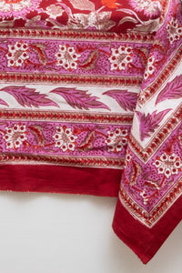Block Print Floral Tablecloth in Garnet Profusion