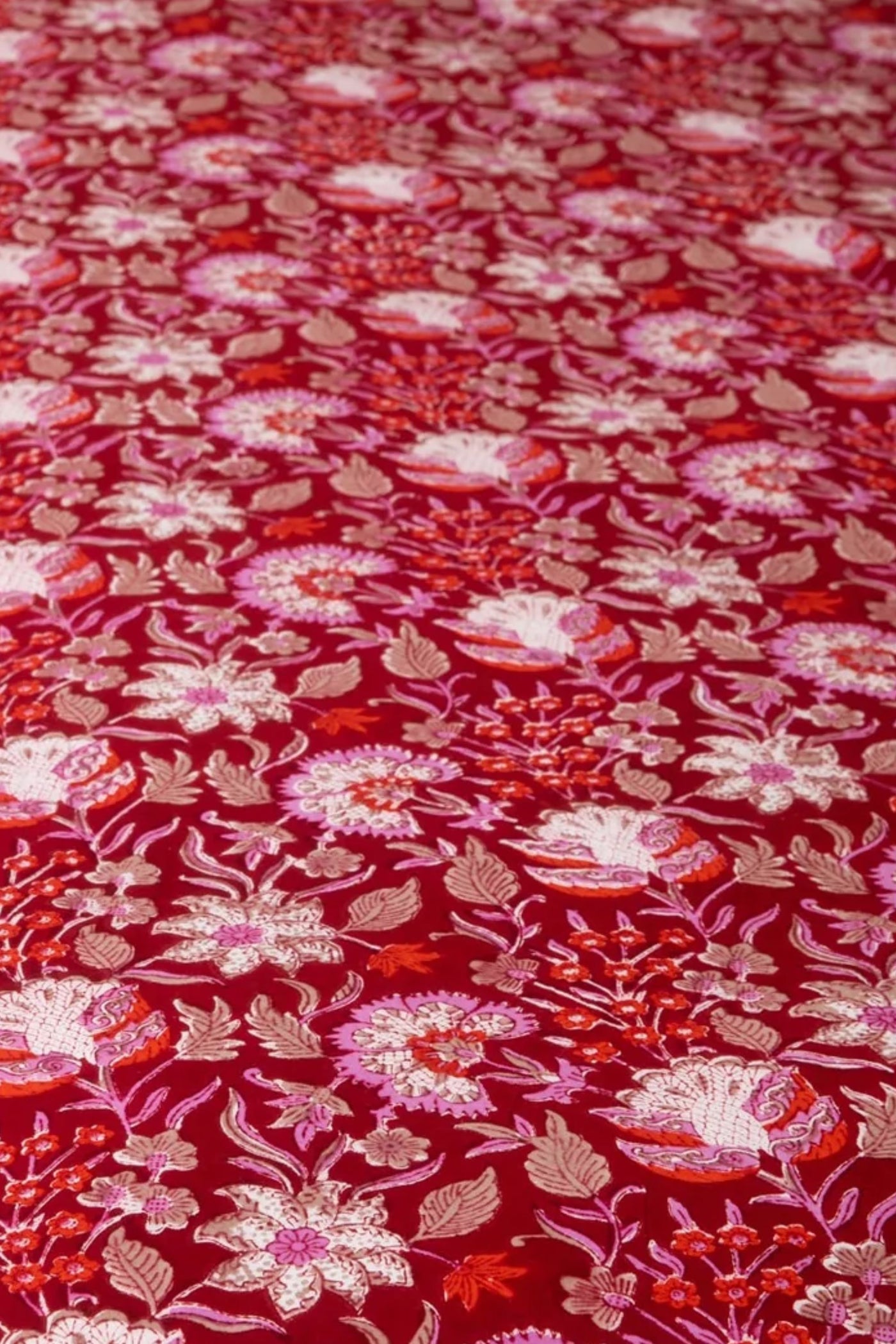 Block Print Floral Tablecloth in Garnet Profusion