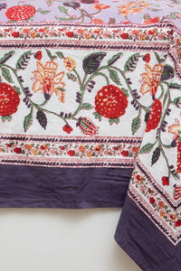 Block Print Floral Tablecloth in Lavender