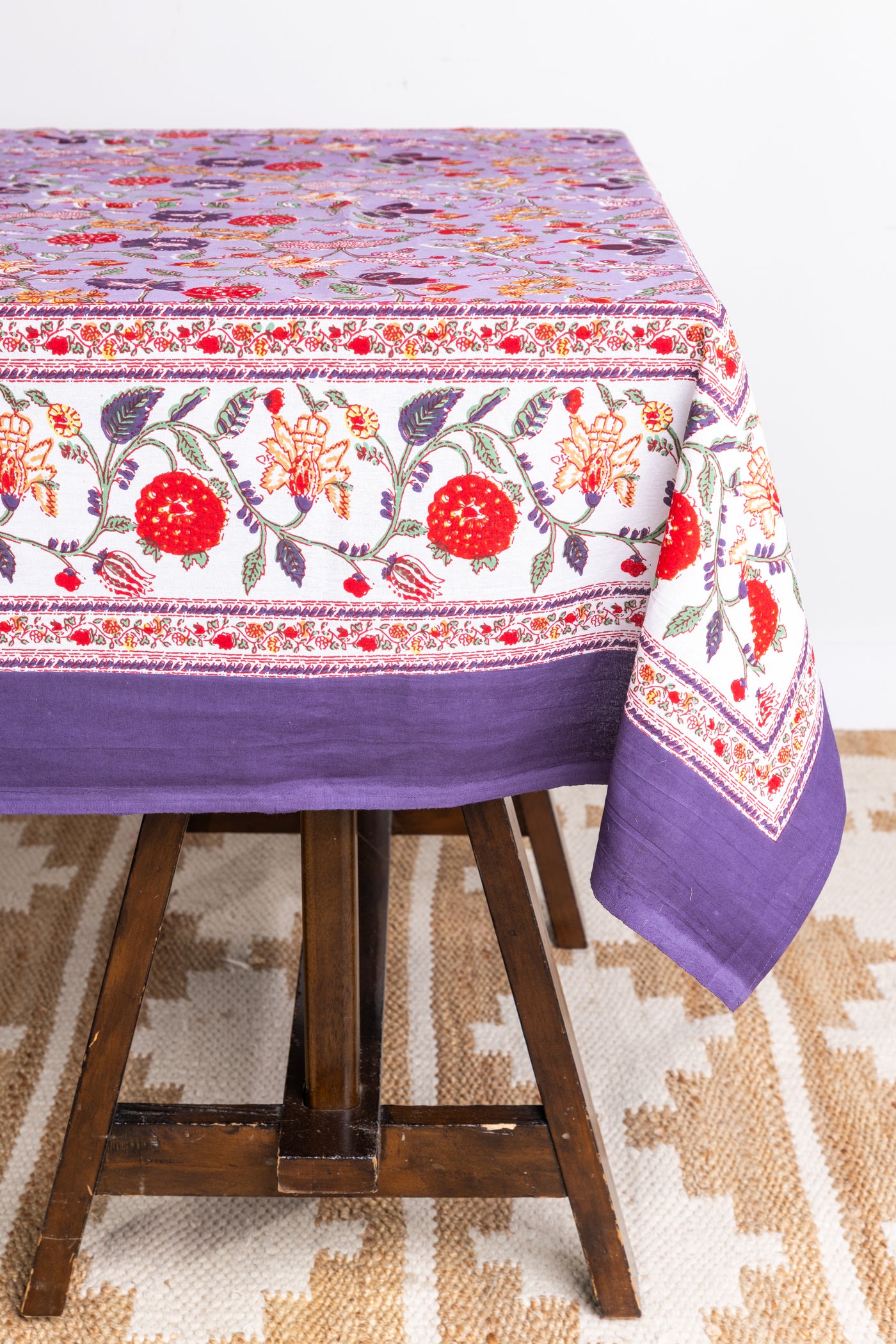 Indian Block Print Floral Tablecloth