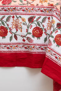 Block Print Floral Tablecloth in Peach