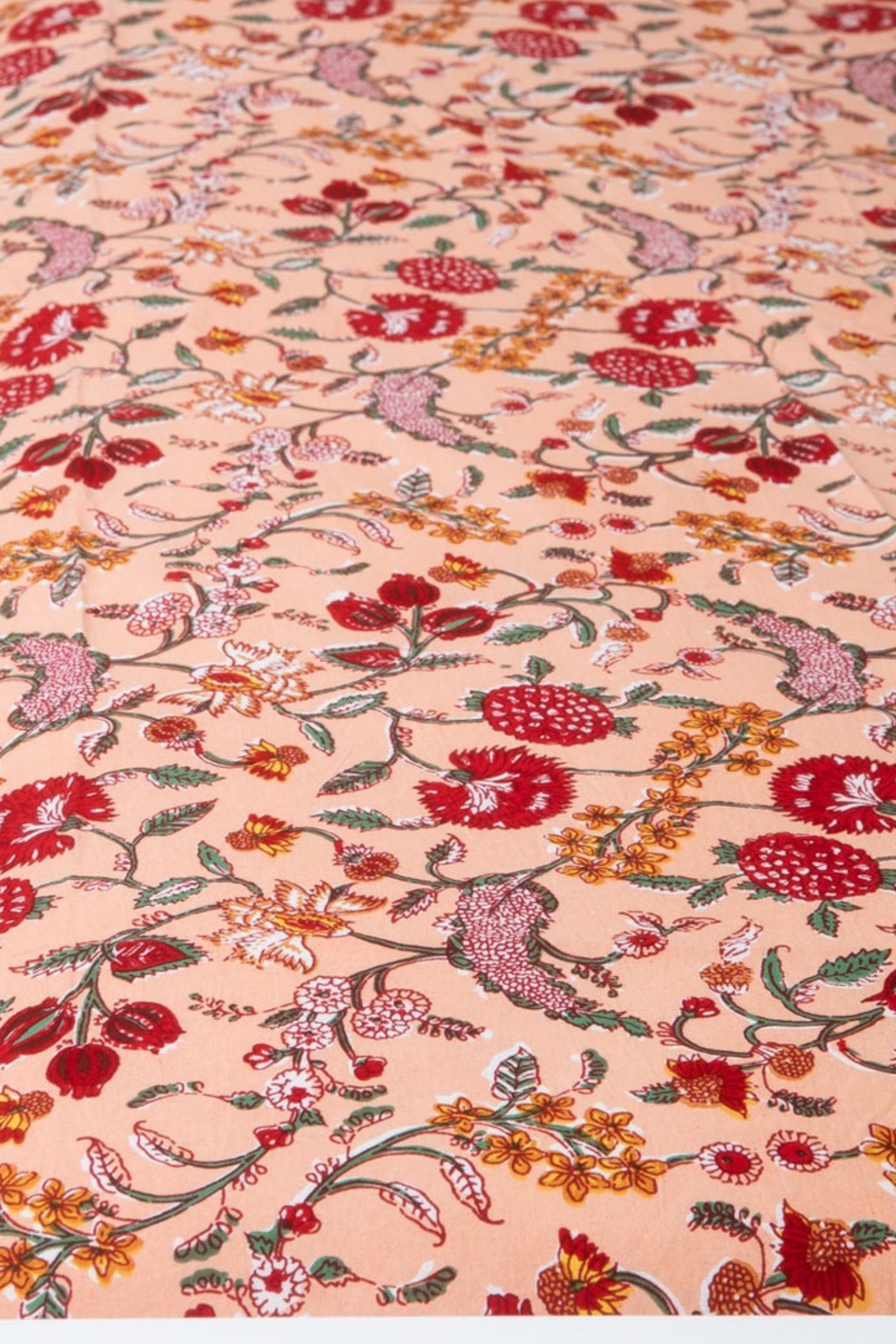 Block Print Floral Tablecloth in Peach