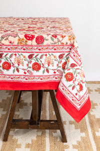 Block Print Floral Tablecloth in Peach