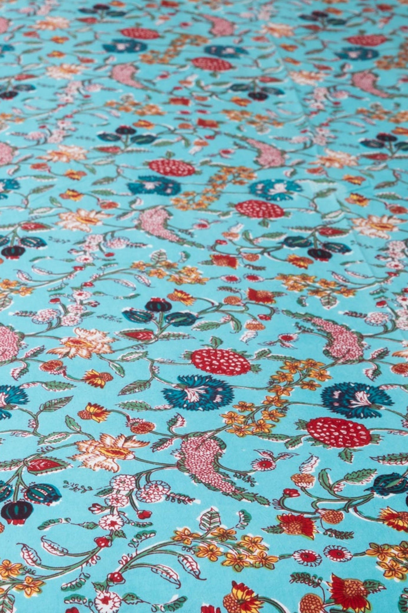 Block Print Floral Tablecloth in Turquoise