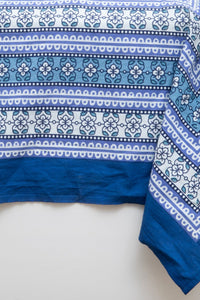 Block Print Floral Tablecloth in Blue Garden