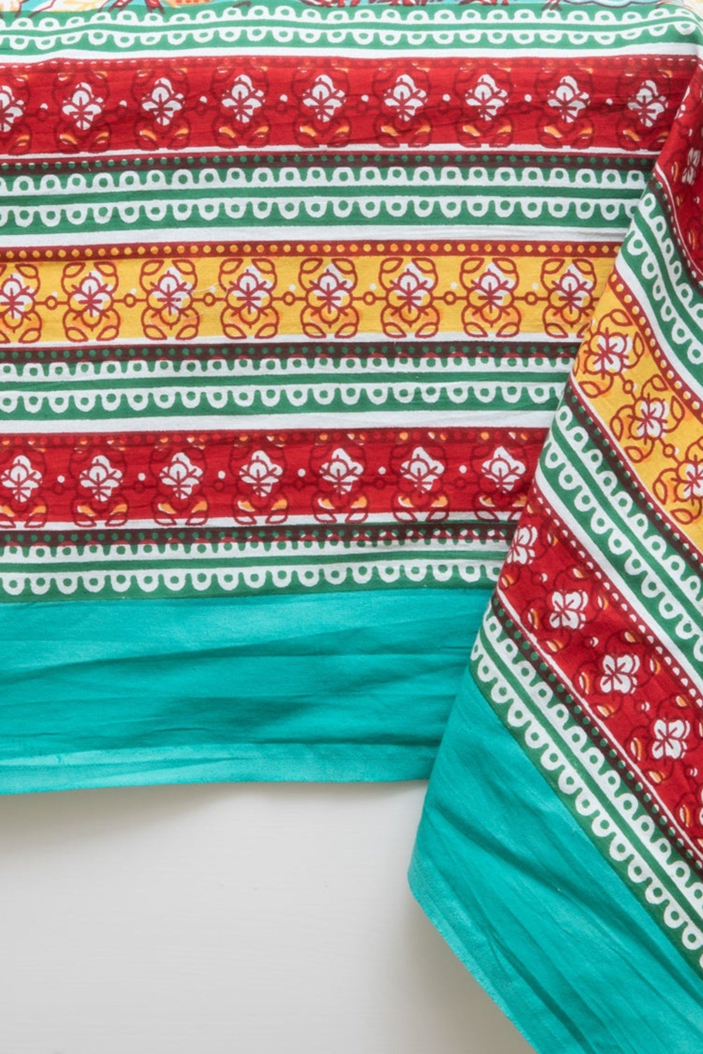 Block Print Floral Tablecloth in Teal Garden