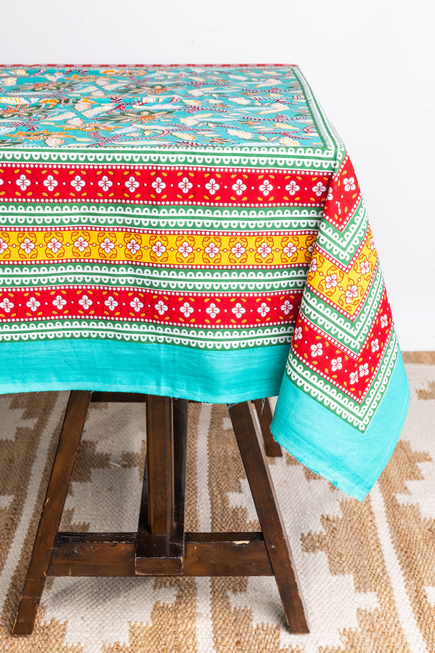 Indian Block Print Floral Tablecloth