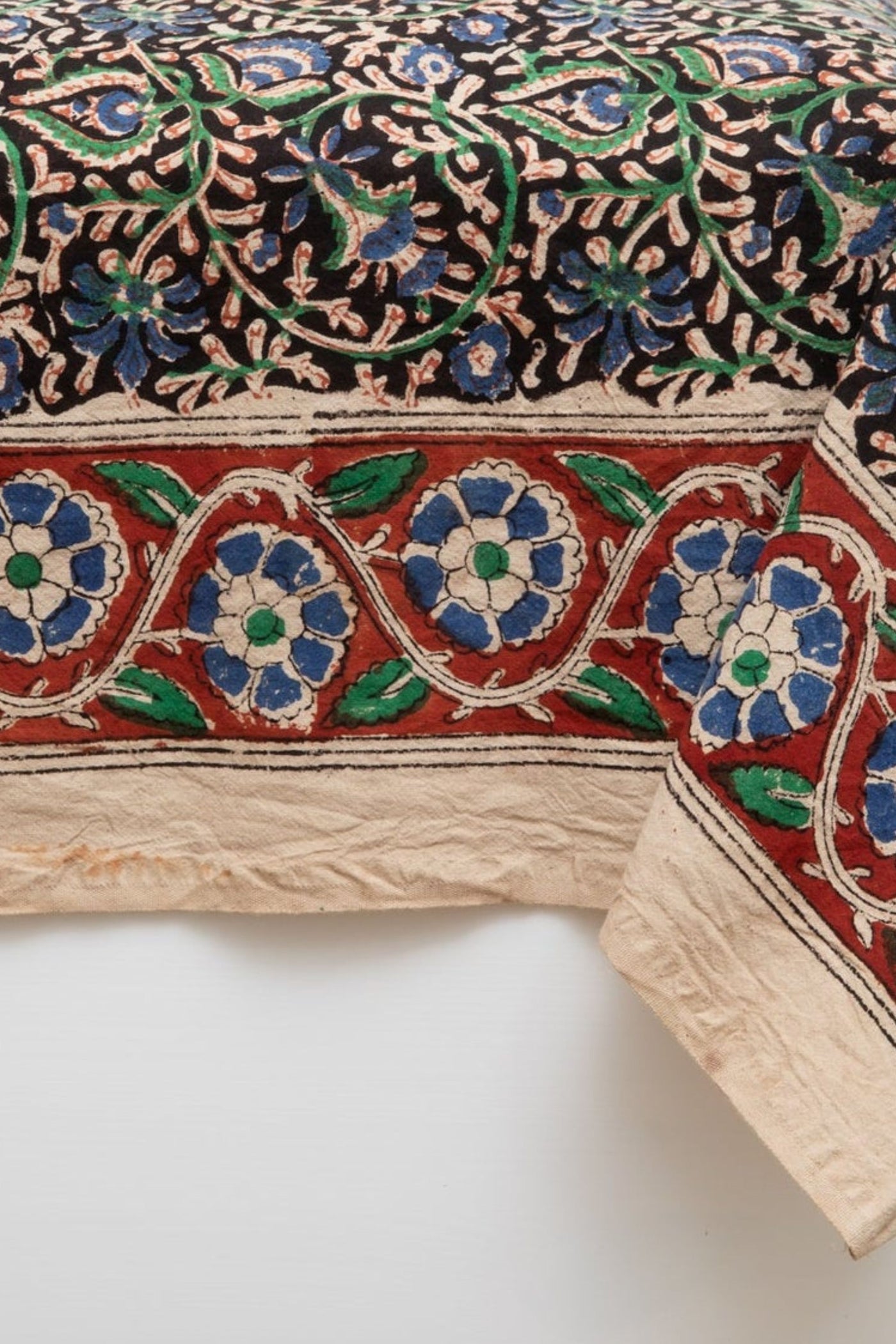 Block Print Floral Tablecloth in Midnight Vines