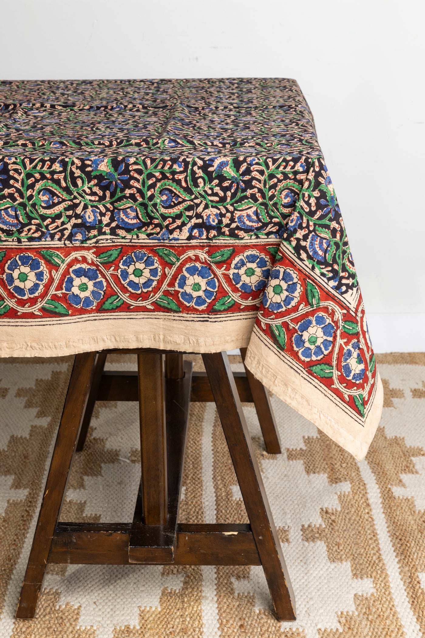 Block Print Floral Tablecloth in Midnight Vines