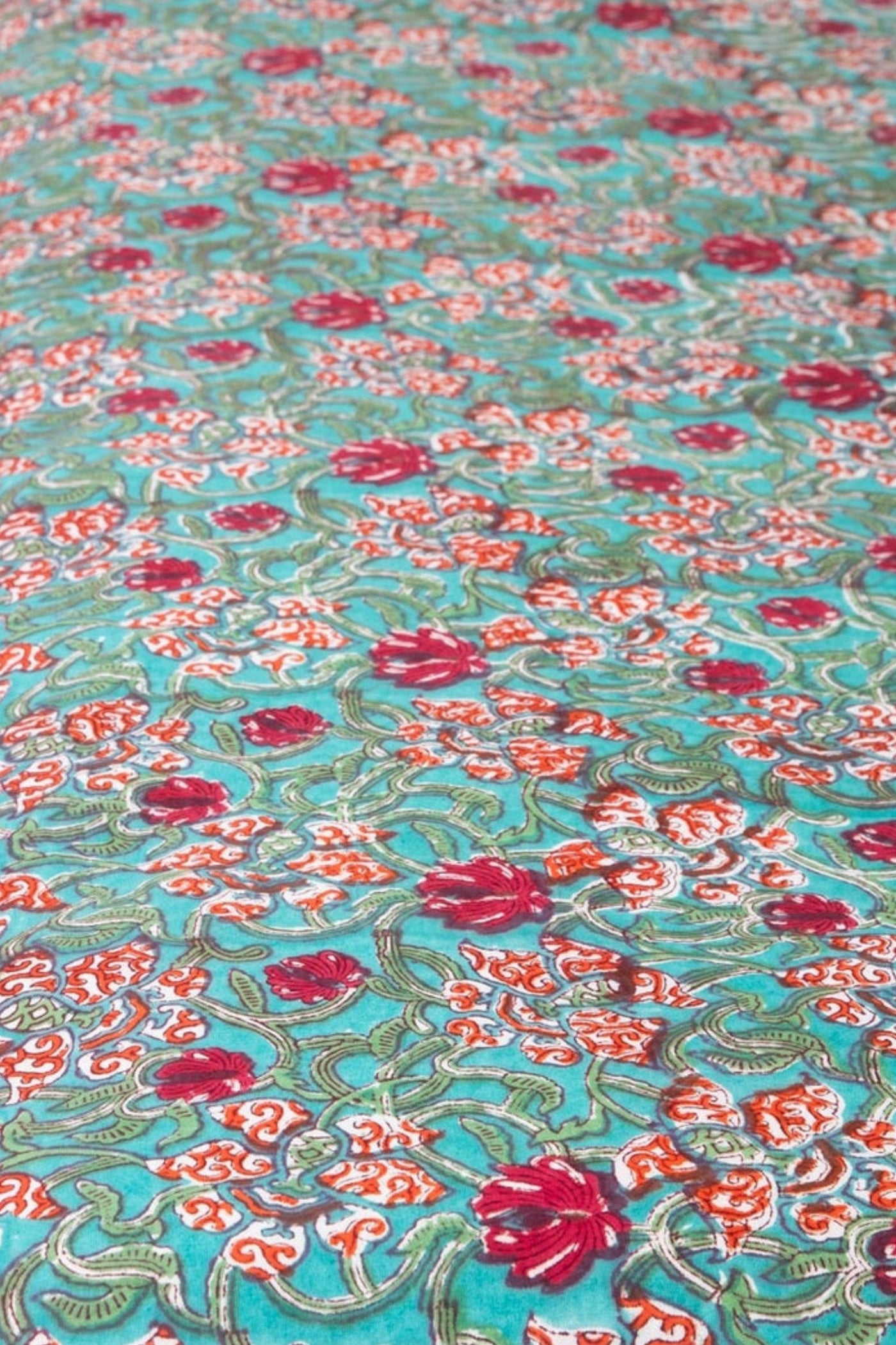 Block Print Floral Tablecloth in Bittersweet Brambles